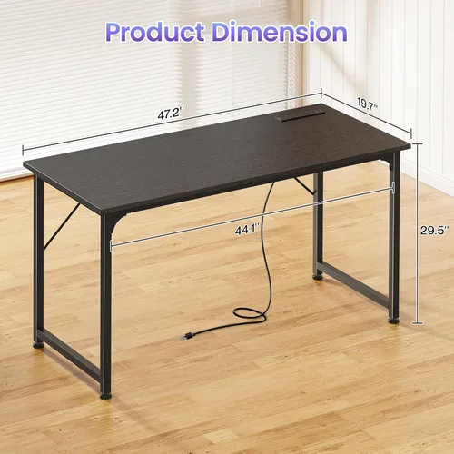 Vista 3 de PRAISUN Escritorio para computadora de oficina de 47 x 20 pulgadas con tomas de corriente y puerto USB-C, escritorio para juegos más grande