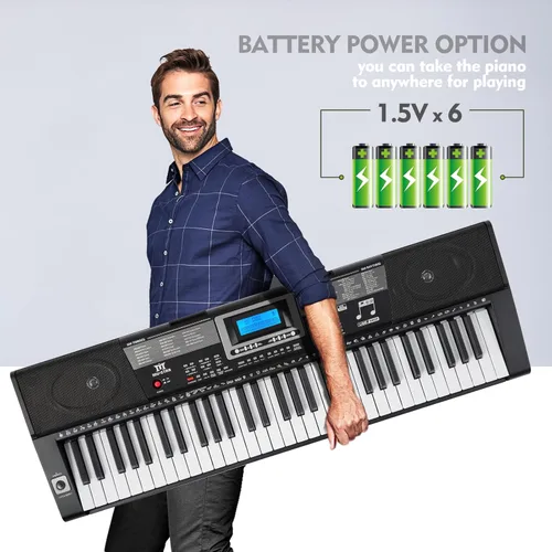 Vista 7 de Teclado de piano MUSTAR, MEKS-500 Teclado de aprendizaje de 61 teclas con teclas iluminadas, teclado de piano eléctrico para principiantes, soporte