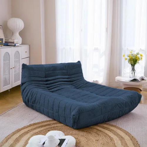 Vista 7 de N&V Fireside - Tumbona de piso sin brazos de mediados de siglo, sofá de pana suave de alta calidad, sofá de espuma para sala de estar, dormitorio