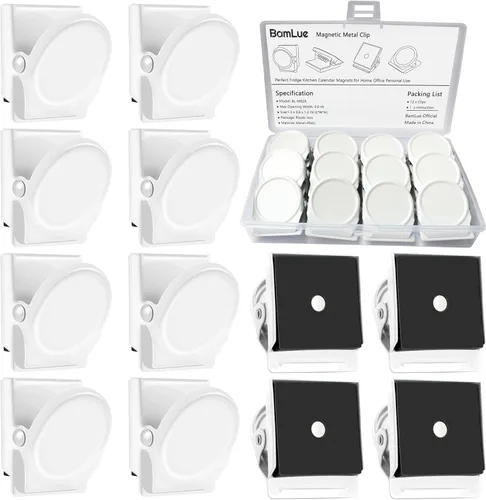 Vista 11 de BamLue 12 piezas de imanes para nevera con clips magnéticos, clip metálico para refrigerador, clip para notas adhesivas, abrazadera de papel, ideal