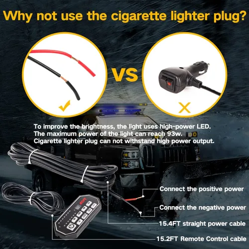 Vista 5 de ASPL Barra de luz estroboscópica de 31 pulgadas con 62 LED con control remoto, luz estroboscópica intermitente de advertencia de emergencia de doble