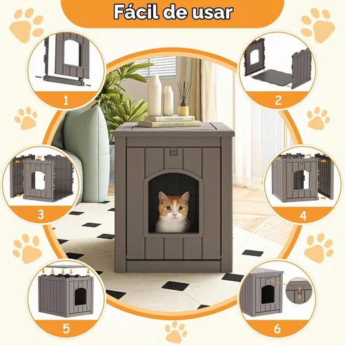 Vista 8 de VIXZEN Casa para gatos al aire libre resistente a la intemperie, diseño de mesa auxiliar multifuncional, casas para gatos con garra para gatos al