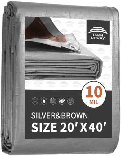 Vista 46 de RAINDEWAY Lona pequeña impermeable de 4 x 4 pies (paquete de 2), lonas resistentes impermeables de 10,5 mil con ojales de metal y bordes reforzados