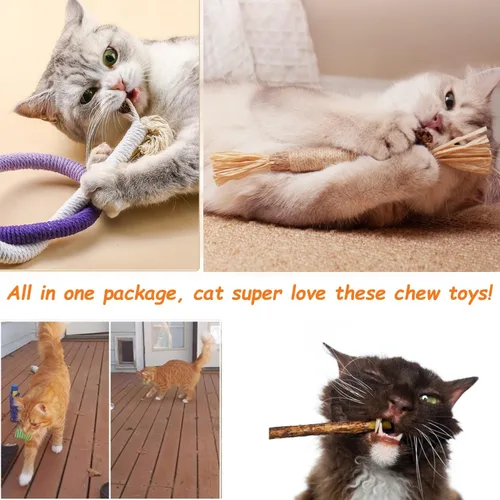 Vista 5 de Juguetes para gatos, cuerdas para masticar, Silvervine Sticks de hierba gatera con hierba gatera natural recargable para el cuidado dental
