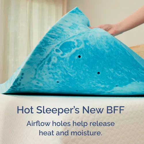 Vista 4 de Cubrecolchón de espuma viscoelástica individual de 2 pulgadas, con infusión de gel refrescante, almohadilla de colchón suave y ventilada