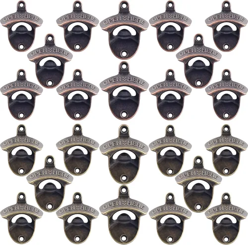 Vista 9 de Abrebotellas rústico de montaje en pared, cobre antiguo, abrebotellas de cerveza montado en poste de moda, bronce inoxidable para mesa de banco