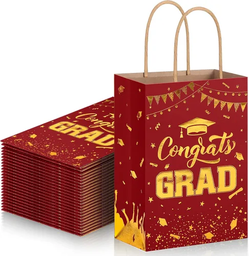 TaoBary 24 bolsas de regalo de graduación color granate dorado 2026, bolsas de felicitaciones, regalos de fiesta con asas, regalos de papel de