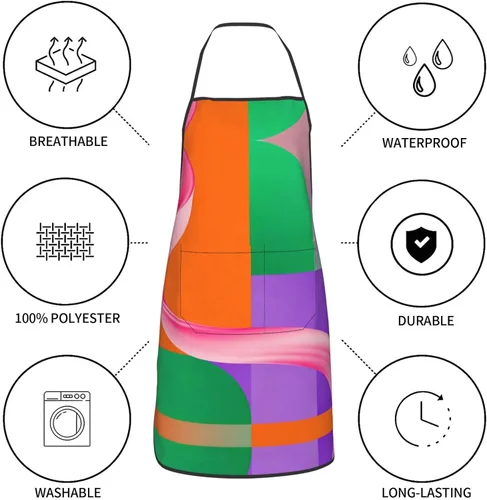 Vista 8 de Color graphics Apron with Pockets - Waterdrop Resistant Aprons for Women Men Ideal Apron for Home and Restaurant Use