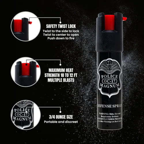 Vista 4 de Police Magnum Spray de pimienta compacto autodefensa táctica, máxima resistencia al calor, OC, pequeño recipiente de transporte discreto, fabricado