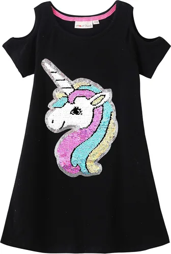 HH Family Vestido de lentejuelas para niñas, vestido de unicornio sirena arco iris casual con vuelo, Arco iris