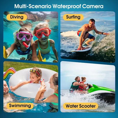 Vista 6 de Cámara subacuática 4K, cámara digital impermeable de 64 MP y 16 pies con tarjeta de 32 GB, cámara impermeable flotante