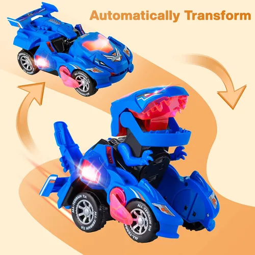 Vista 3 de Hirger Juguete de Coche Dinosaurio Transformable para Niños, Juguetes de Camión Monstruo Auto Transformador con Luz y Sonido para Niños Pequeños