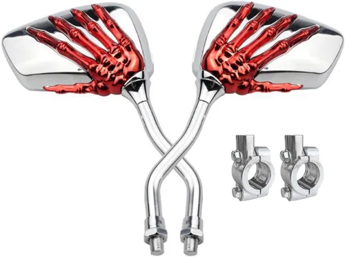 Vista 8 de Par de espejos distintivos de calavera y esqueleto para bicicleta de mano, espejo retrovisor lateral para manillar, soporte de montaje, abrazadera
