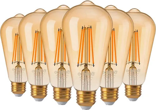 EDISHINE Paquete de 6 Bombillas LED Edison Vintage 8W Equivalente a 60W, ST64 Bombillas LED Regulables, 700LM 2200K Luz Cálida Ámbar E26, Bombillas