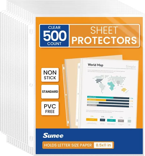 Vista 9 de SUNEE Protectores de hojas 50 paquetes para carpeta de 3 anillos, fundas de plástico transparente de 8.5 x 11 pulgadas para papel, documentos