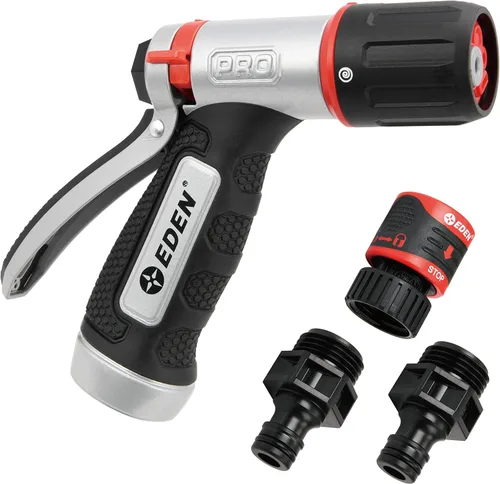 Vista 16 de Eden 96845 Pro Boquilla Turbo Recta de 4 Patrones con Control de Pulgar de Metal con Conector Rápido Juego de Inicio, Rociador de Jardín de Alta