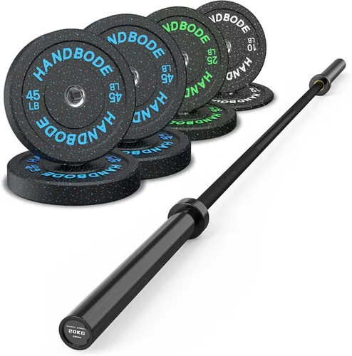 Vista 28 de HANDBODE Olympic High-Bounce Bumper Plates Bench Press Barbell Weights Set 2 - Inch, 10-55 lb Rubber Weight Sets for Home Gym, Strength Training