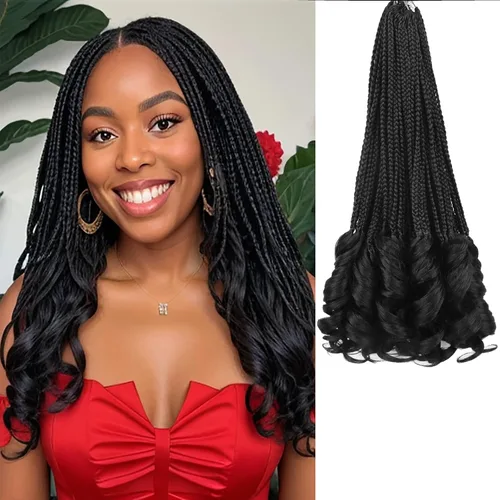 Vista 85 de Cabello de ganchillo con rizos franceses, trenzas de cabello de ganchillo con puntas rizadas, 14 pulgadas, preenlazadas, trenzas de caja tipo diosa