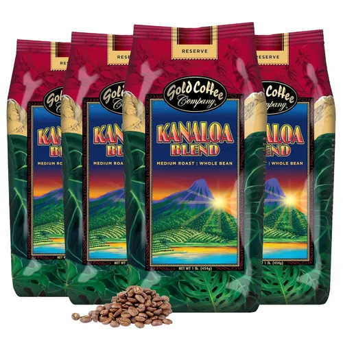 Vista 12 de Gold Coffee Kanaloa Premium House Blend, tostado medio, grano entero 100% café arábica 1 libra