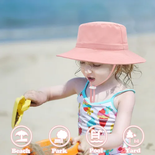 Vista 3 de Sarfel Sombrero de verano para bebé, sombrero de verano para bebé, protección solar UPF 50+, sombrero de cubo para bebé niña ajustable