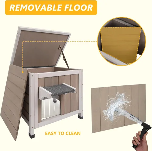 Vista 6 de Gowoodhut - Casa para gatos de 57 cm de largo, refugio para gatitos salvajes, recinto para gatos al aire libre resistente a la intemperie con techo