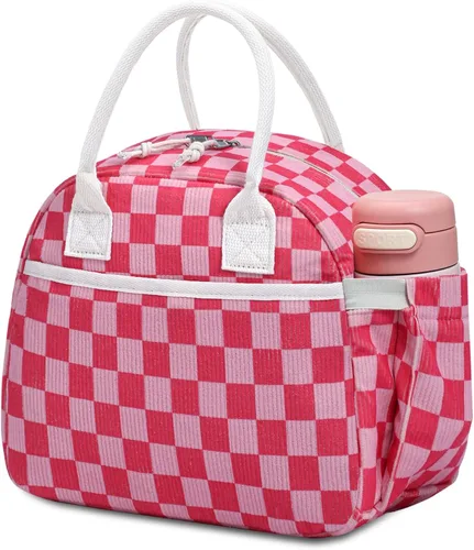 Vista 27 de Carry bloom Lonchera para mujer, lonchera aislada, bonita lonchera de pana reutilizable para el trabajo (1 rayas blancas y negras)