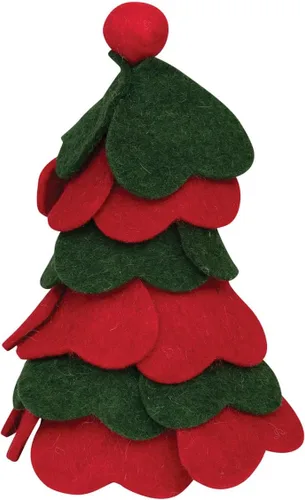 Creative Co-Op Árbol de fieltro de lana con pompón, rojo y verde