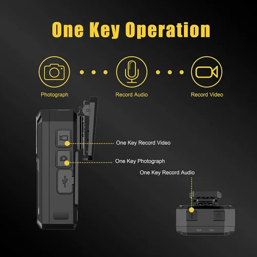 Vista 6 de Cámara corporal P100 2K de policía Aolbea, cámara corporal de 64GB, 12 horas de grabación continua, USB-C, visión nocturna infrarroja, impermeable