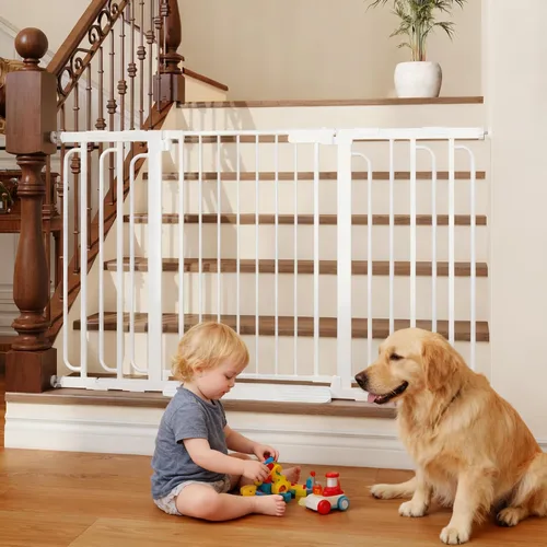 Vista 6 de Extensión de puerta de bebé extra ancha de 3.94 pulgadas montada por presión, puerta de seguridad para niños con cierre automático para puertas sin