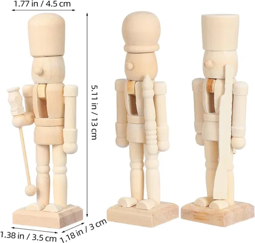 Vista 4 de BESPORTBLE 3 piezas de cascanueces de madera para pintar, cascanueces de Navidad sin terminar, soldado, mini figuras de madera, manualidades