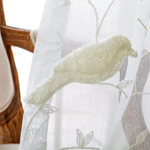 Vista 5 de VOGOL Juego de cortinas transparentes bordadas y cenefas para sala de estar, con bolsillo para barra blanca, par de cortinas traslúcidas para Banyan