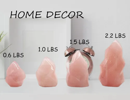 Vista 6 de AMOYSTONE - Gran torre de cristal de cuarzo rosa con forma de llama para sanación, meditación y energía. Decoración de cristal para el hogar