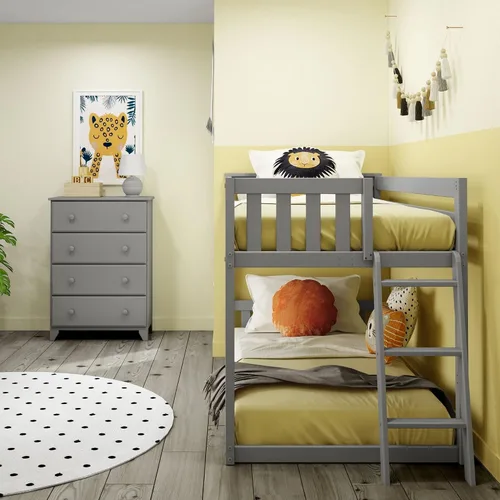 Vista 7 de Max & Lily - Litera baja, base de cama individual sobre individual para niños con escalera al final, color gris