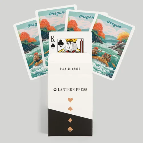 Vista 6 de Lantern Press Oregon, Seek Adventure, River Rafting, Fall, 52 Playing Cards for Adults, Poker Size Card Deck