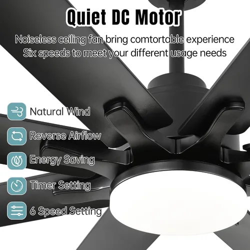 Vista 6 de Sofucor Ventilador de techo inteligente de 66 pulgadas con luces y control remoto, moderno ventilador de techo con control de aplicación, compatible