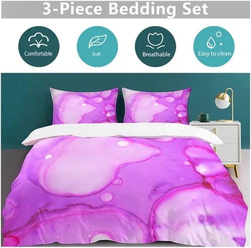 Vista 5 de VJXZVJ Colorful Marble Oil Painting Design Comforter Set 3 Pieces Bed in a Bag Comforter Set Soft Microfiber Bedding Set,King