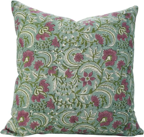 Vista 16 de Funda de cojín hecha a mano con estampado de bloques de 14 x 14 pulgadas, de lino puro, para otoño, verano, decoración de primavera para sofá, cama