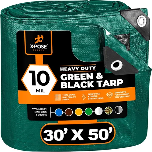 Vista 62 de Lona de Polietileno de Servicio Pesado - 5' X 7' - 10 Mil de Grosor Impermeable, Cubierta Protectora Bloqueadora de UV - Reversible Verde y Negro