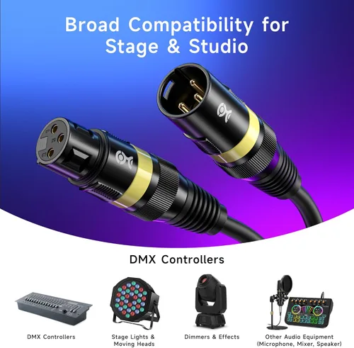 Vista 6 de Cable Matters Paquete de 2 cables DMX de luz de escenario de 22 AWG de 3 pies con conector XLR de 3 pines, cable de iluminación DMX macho a hembra