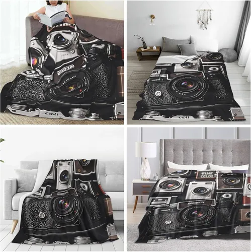 Vista 9 de Retro Cool Camera Collection Throw Blankets Flannel Blanket Warm Cozy Bed Blanket Lightweight Soft Blankets for Couch Sofa Bed Chair Home Decor