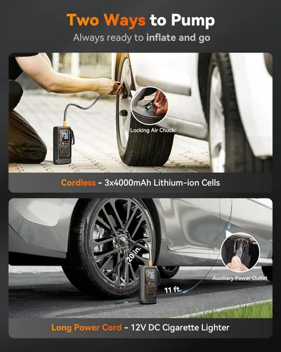 Vista 3 de WOLFBOX Inflador de neumáticos inalámbrico, compresor de aire portátil, bomba de aire de 150 PSI para neumáticos de automóvil, motocicleta