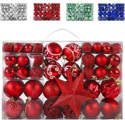 Vista 12 de Juego de 101 adornos de bolas de Navidad, juego de lujo para decoración de árbol de Navidad y cuerda para colgar, bolas de Navidad de Emopeak – Mini