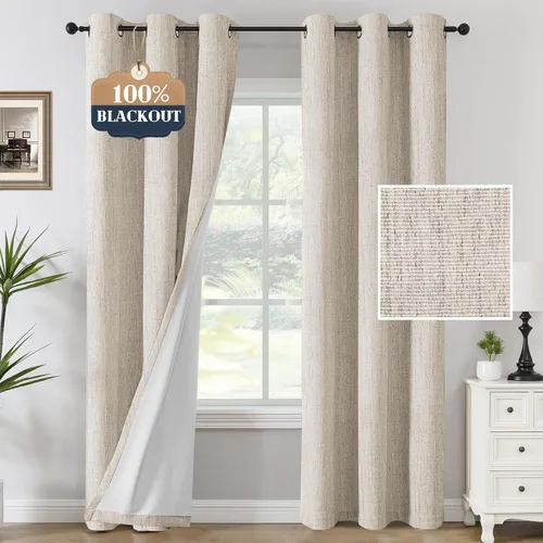 Vista 34 de H.VERSAILTEX Cortinas opacas de lino chenilla para dormitorio, térmicamente aisladas, cortinas texturizadas con aspecto de lino con revestimiento