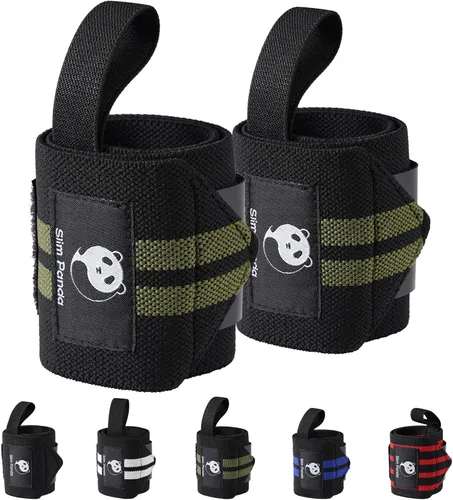 Vista 8 de Slim Panda Wrist Wraps for Powerlifting & Weightlifting - Adjustable 18" Straps with Thumb Loops Heavy Duty Wrist Support for Deadlift, Bench