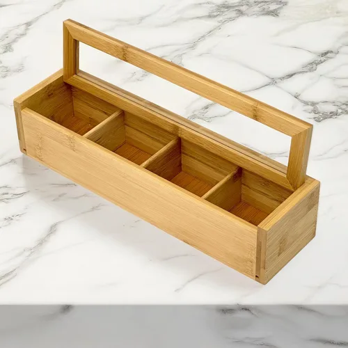 Vista 3 de Bam & Boo - Organizador de cajas de almacenamiento de especias y condimentos de bambú natural con tapa transparente (8 compartimentos)