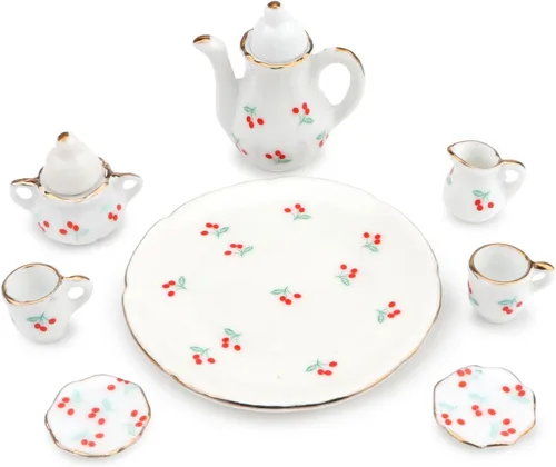 Vista 9 de Juego de tazas de té de porcelana 1:6 de casa de muñecas, 8 piezas, accesorios de cerámica en miniatura, accesorios para casa de muñecas