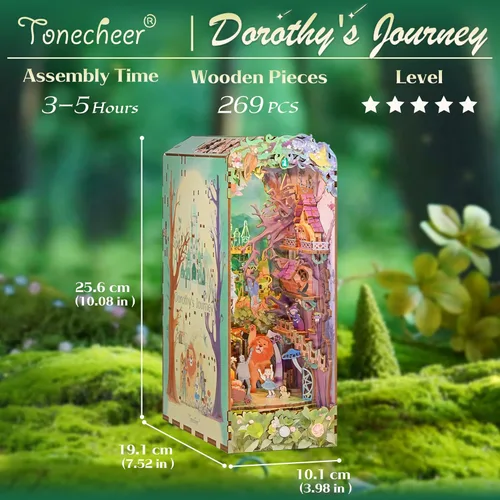 Vista 2 de Tonecheer Kit de Rincón de Libros DIY, Rompecabezas 3D El Viaje de Dorothy de Cuentos de Hadas en Miniatura de Madera, Kit de Casa para Adultos