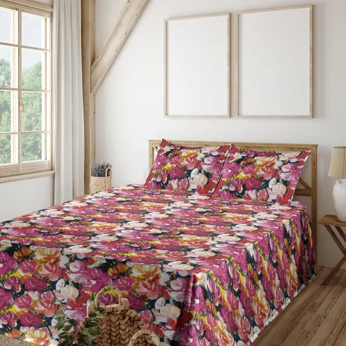 Vista 21 de Ambesonne Forest Sheet Set, Fantasy Jungle Floral Ornaments and Leaves Exotic Print Artwork, Fitted and Flat Sheet with Pillowcases Bedding Accent 4