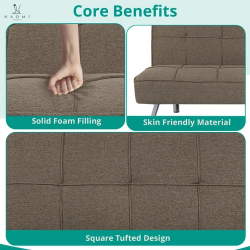 Vista 4 de Naomi Home Madison - Sofá cama futón – Diseño compacto para espacios pequeños – Futón convertible con tela de lino para una comodidad premium, sofá
