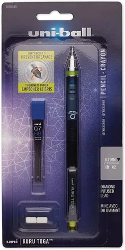 Vista 2 de Portaminas Uni-Ball Kuru Toga con recargas de plomo de 0.7 mm y borradores de lápiz; HB #2